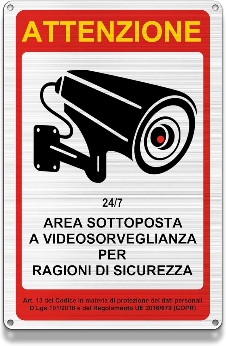 Waarschuwingsbord Camera Toezicht Geborsteld Aluminium Reflecterend