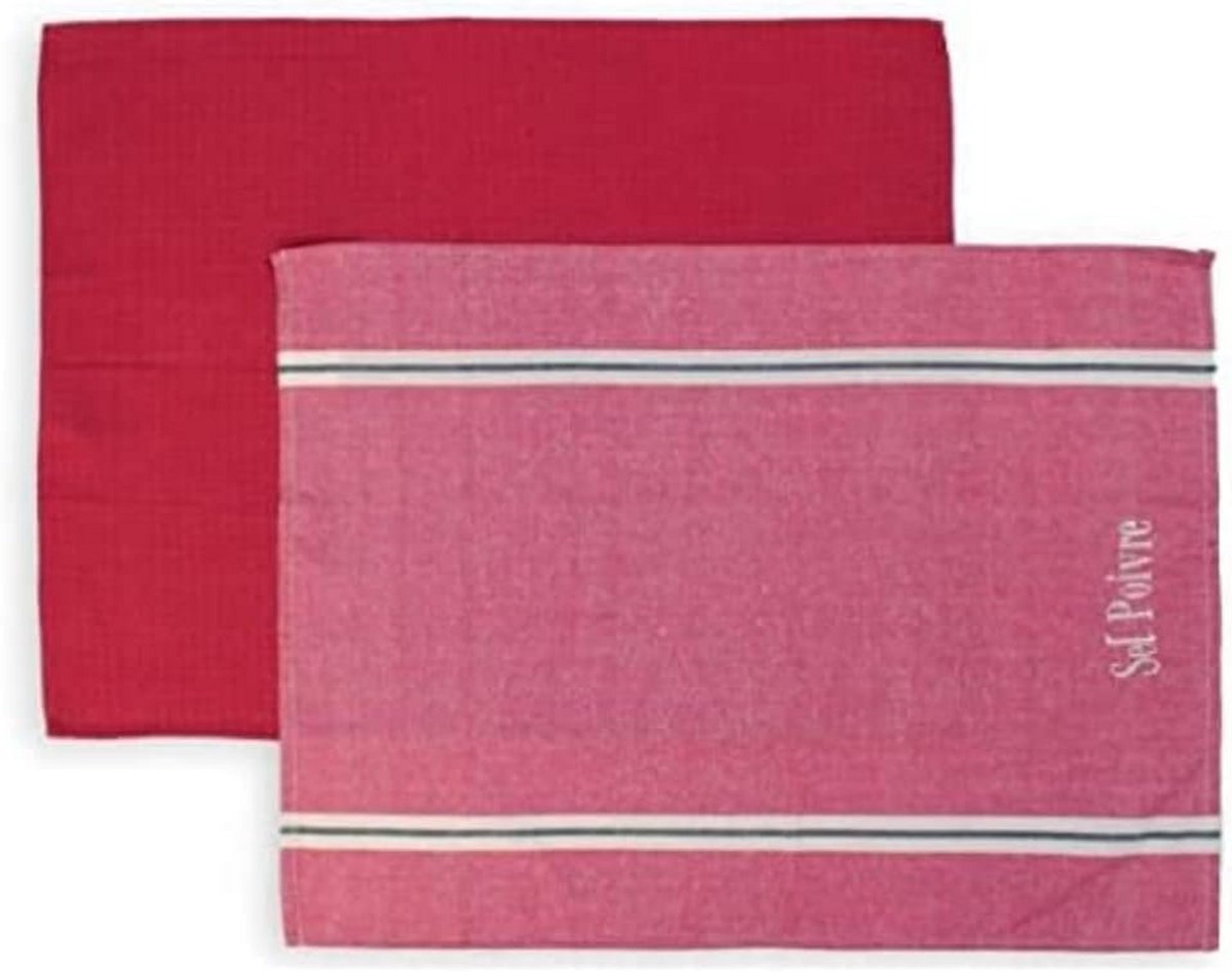 Set van 2 Theedoeken Jacquard Katoen Rood 50x70 cm - Hoge Absorptie