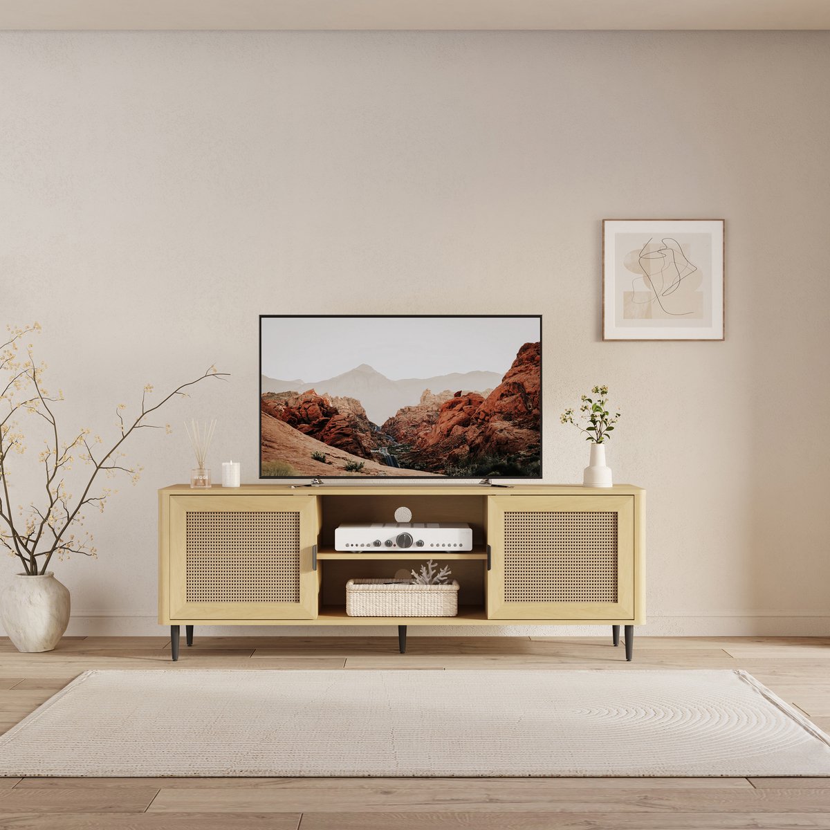 en.casa Tv-meubel Lukhomso 152x40x54 cm eikenkleurig en zwart [en.casa]
