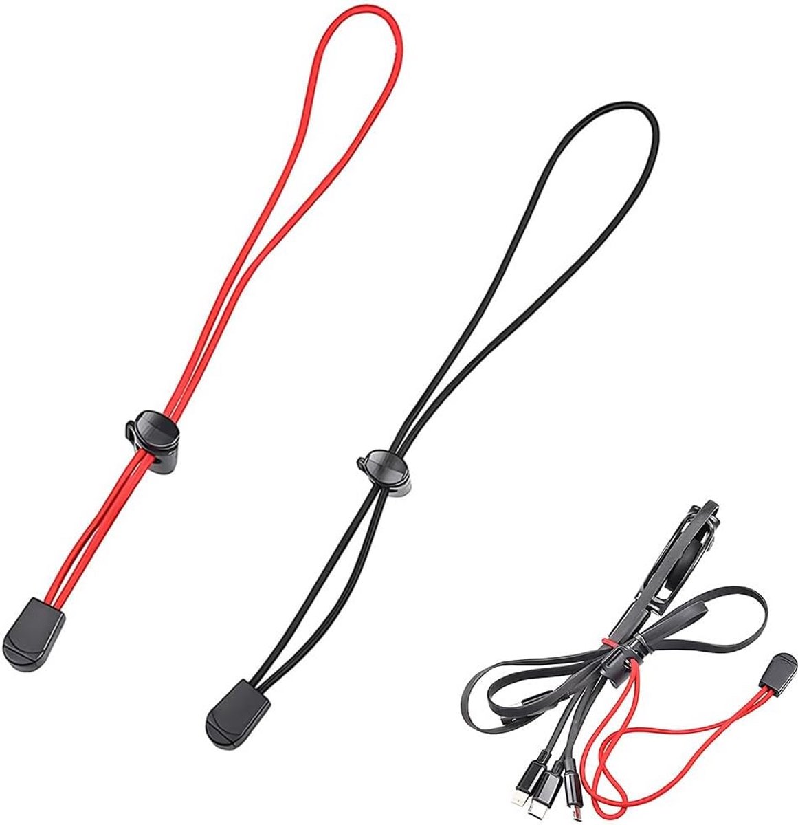 2 stuks Elastische Bevestigingsbanden voor Rugzak en Reistas, Zwart en Rood
