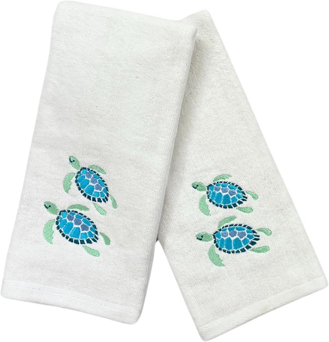 Absorberende Handdoeken met Zeeschildpad Borduurwerk - Helder Aqua Blauw, 2 Stuks