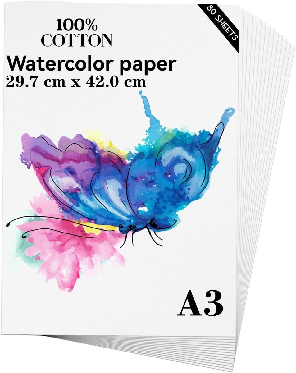 A3 Aquarelpapier 300 g/m² Katoen 80 Vellen Koudpers