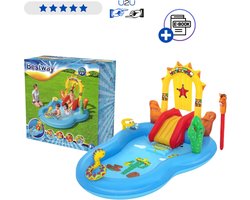 Bestway Opblaasbaar Waterpark 264x188x140 cm - Speelgoed 2 jaar - Kinder Zwembad met Glijbaan, Slang Waterfontein, Ringwerpspel en Cactus - PVC Waterspeelcentrum 278L - Voor Meerdere Kinderen - Inclusief Reparatiepatch Met Ebook