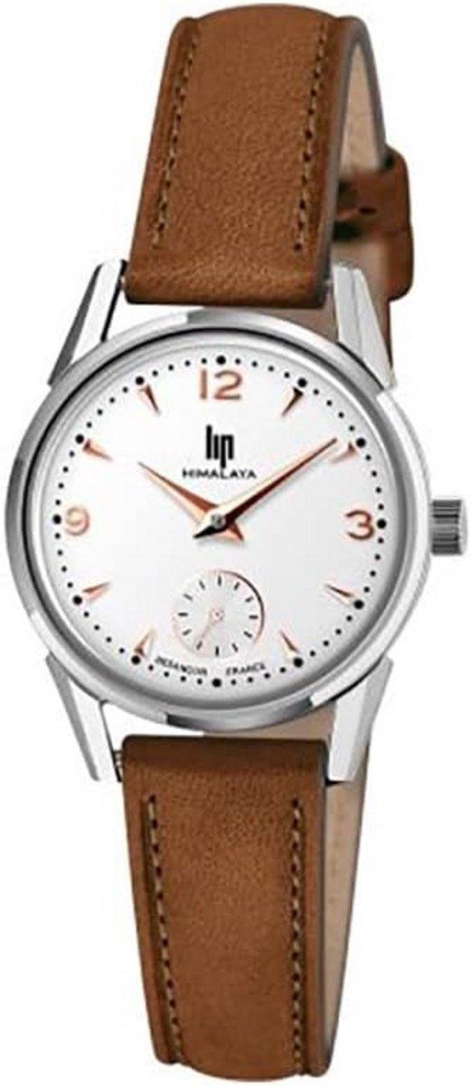 Dameshorloge analoog kwarts met bruine leren band