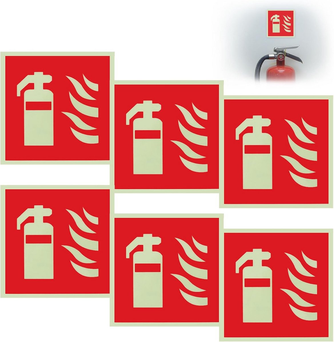 6x Brandblusser Sticker Set 15x15 cm - Waterdicht PVC Zelfklevend Signaalbord