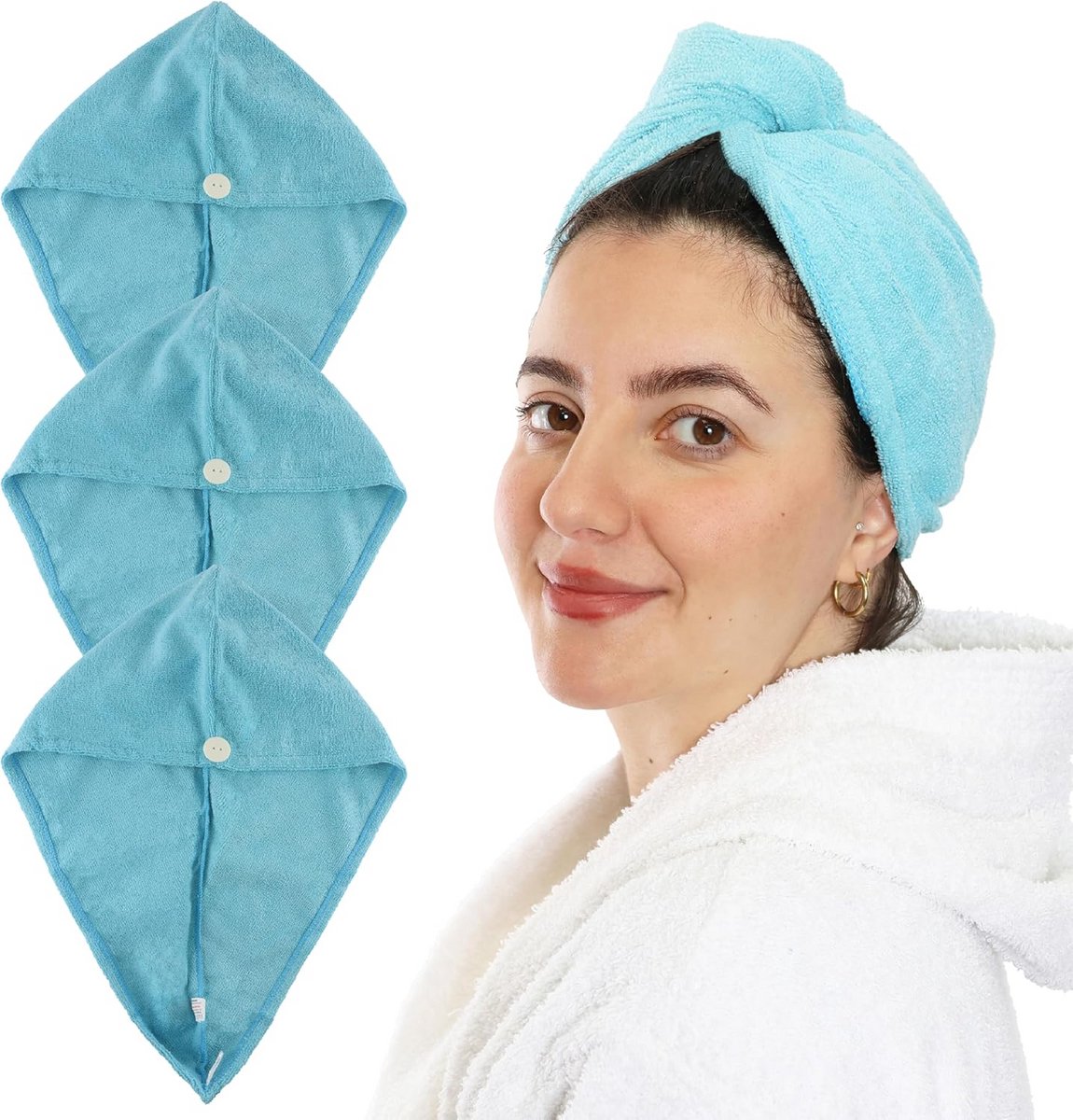 Set van 3 Turquoise Microvezel Haarhanddoekwraps voor Sneldrogend Haar