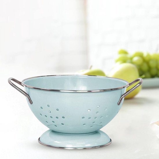 Emaille Vergiet Kom Groen - Vintage Stijl Metalen Fruitmand & Zeef — afbeelding 3
