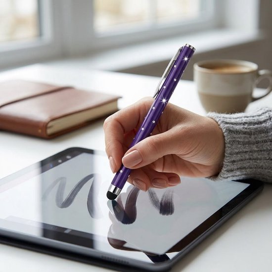 Blauw roze lichtroze oranje rhinestone touchscreen pen stylus pen set 5 stuks dames heren met glinsterende steentjes en rubber tip geschikt voor Apple, Samsung, Android van Merkloos — afbeelding 4
