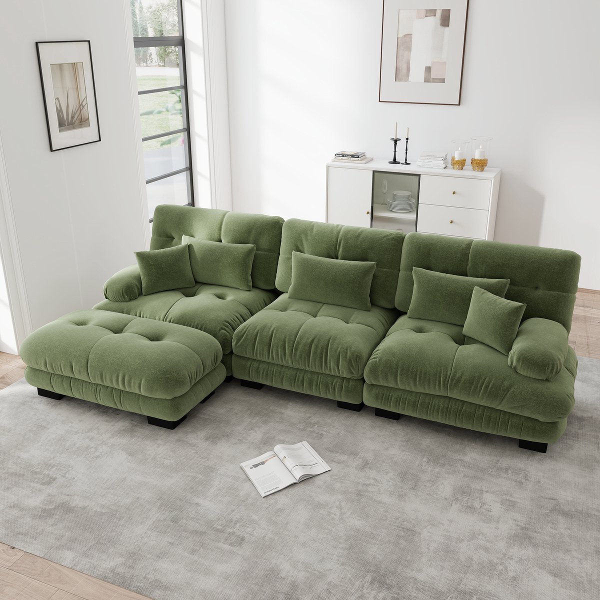 Wishdor - Modulaire Hoekbank - Diepe Zitting - Vintage Ontwerp - Woonkamer - Chenille - Gr
