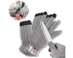 Snijbestendige Handschoenen Level 5 - Touchscreen - Anti-snij Keuken-/Werkhandschoenen met Ananaspatroon (Grijs) | Voor glas, snijden & vis | One size | 23 x 9 cm | 1 paar