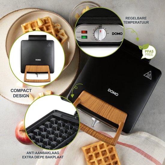 DOMO DO9275W Wafelijzer - XL wafels 4x7 - Belgische Wafels - PFAS-vrij - 1400W - Zwart van Domo — afbeelding 3