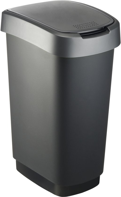 Rotho Twist Prullenbak- 50L - 60,2cm - Met Kanteldeksel - Zilver/Zwart