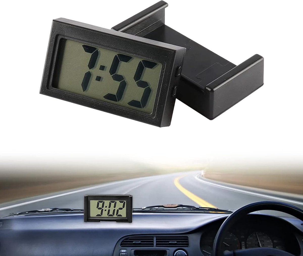 Digitale Klok - Mini Horloge - Voor de Auto - Batterij Aangedreven - 5.7 cm x 3.3 cm - Zwart