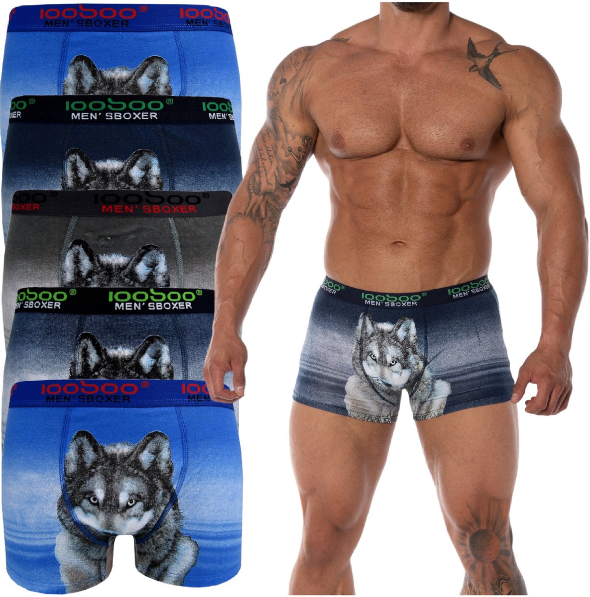 Markal - Heren Katoenen Boxershorts - Wolfmotief - Maat M - Navy