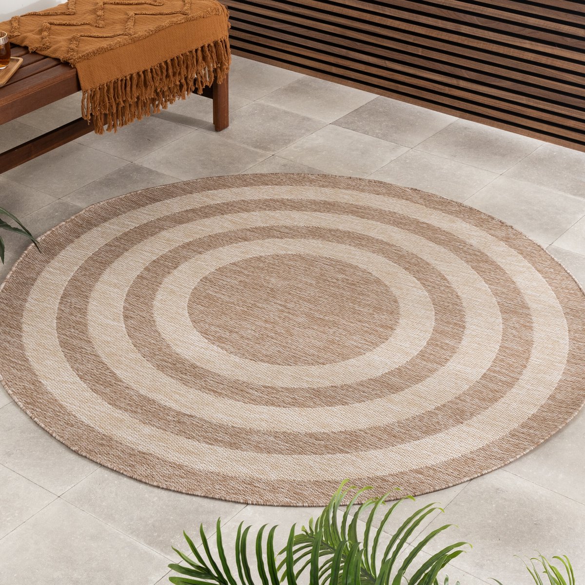 Fraai Rond buitenkleed - Sierra Frame Beige/Creme - Ø 80cm
