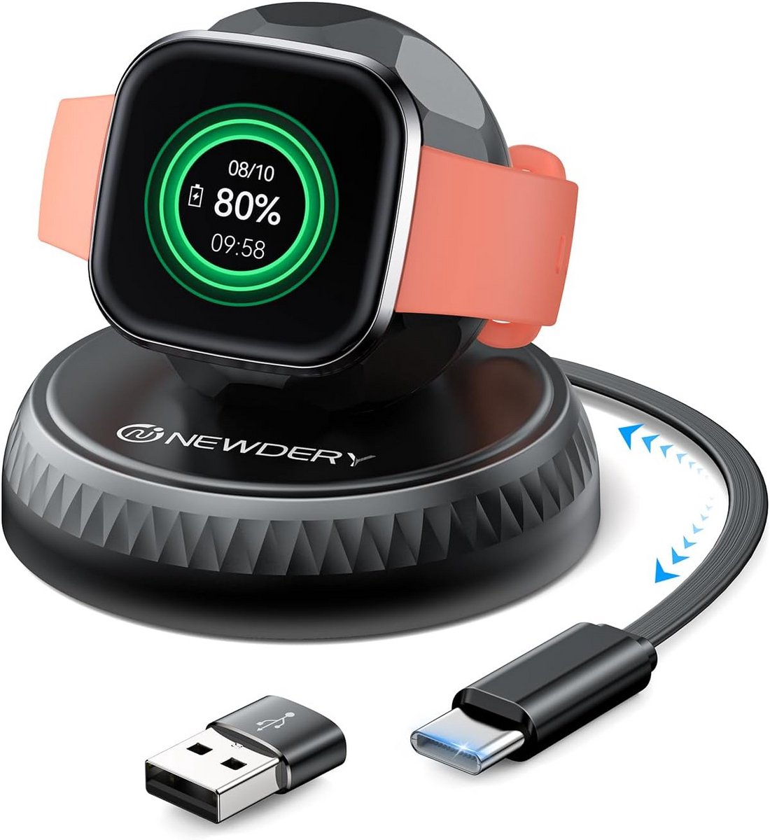Smartwatch Oplader - Draagbare Dock - Snel Opladen - Intrekbare Kabel - 62 cm