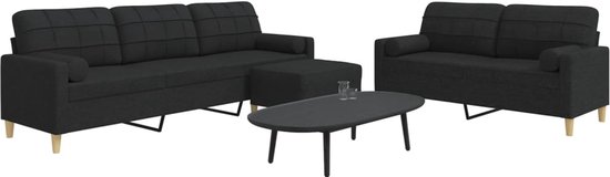 vidaXL - 3 pièces - Ensemble de salon - avec - repose-pieds - et - coussins - tissu - noir
