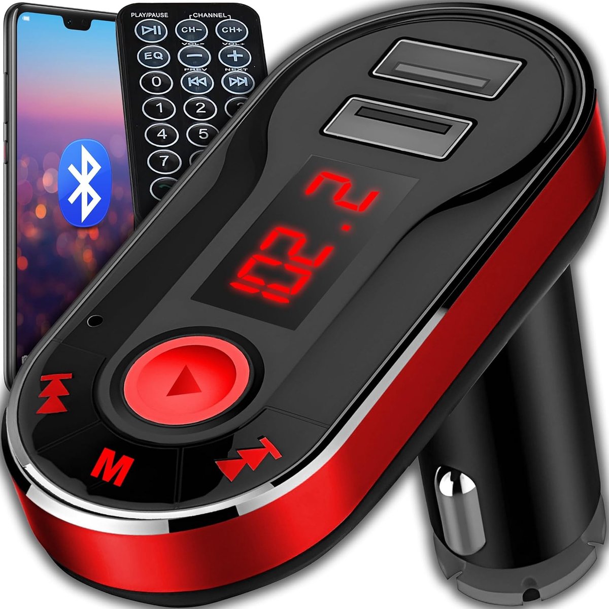 Auto FM Zender - Radio Adapter - Muziek Streamen - Dubbele USB Poorten - 9.5 x 7.5 x 3.5 cm