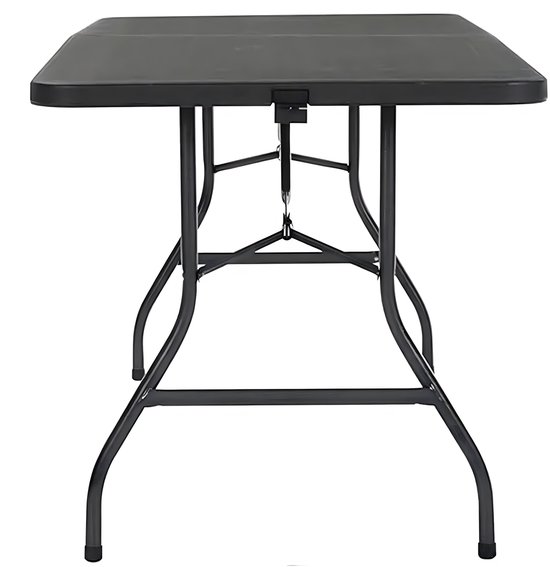 Zwarte opklapbare tafel met metalen poten.