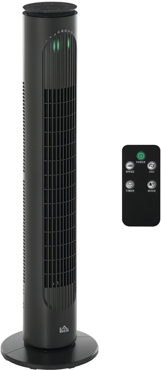 HOMCOM Torenventilator - Kunststof - 22x22x77cm - Zwart