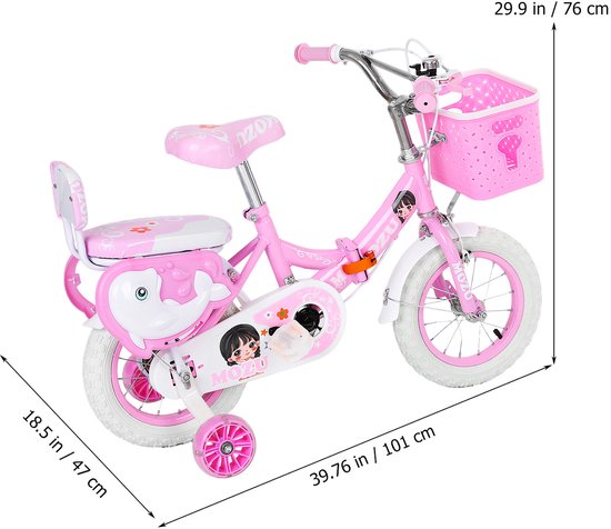 Meisjesfiets met Zijwieltjes - 16 Inch Kinderfiets voor Meisjes van 2-12 Jaar (100-120 cm) - Inclusief Mandje & Poppenstoeltje - Opvouwbaar & Verstelbaar - Roze — afbeelding 5