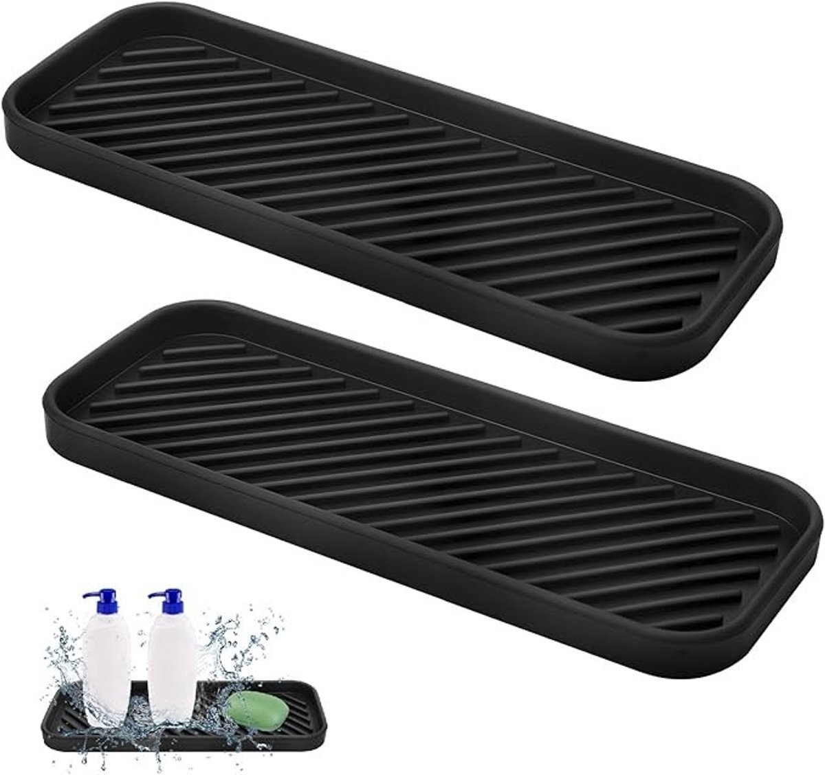 Set van 2 antislip siliconen afdruipmatten, smal formaat voor spoelbakorganisatie
