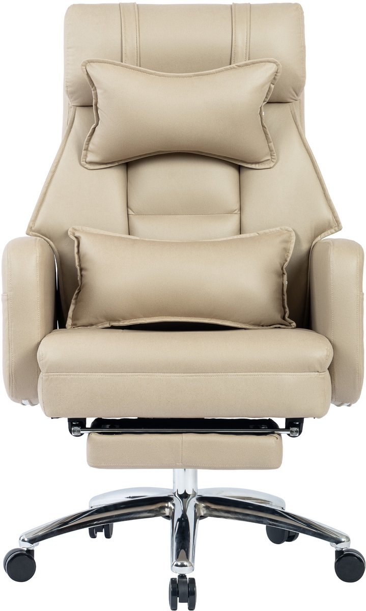 Ergonomische bureaustoel ROLIPO 155° verstelbaar met voetsteun en hoofdsteun - tech leder fauteuil de bureau ergonomique chaise gamer luxe - 64x76x108 cm hoge rugleuning draaibaar kantoorstoel-beige