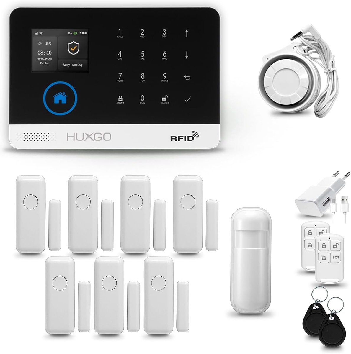 Draadloos Alarmsysteem Set - WiFi GSM Kit - Huis Beveiliging - 105 Decibel Sirene - 18x12 cm Paneel - Wit