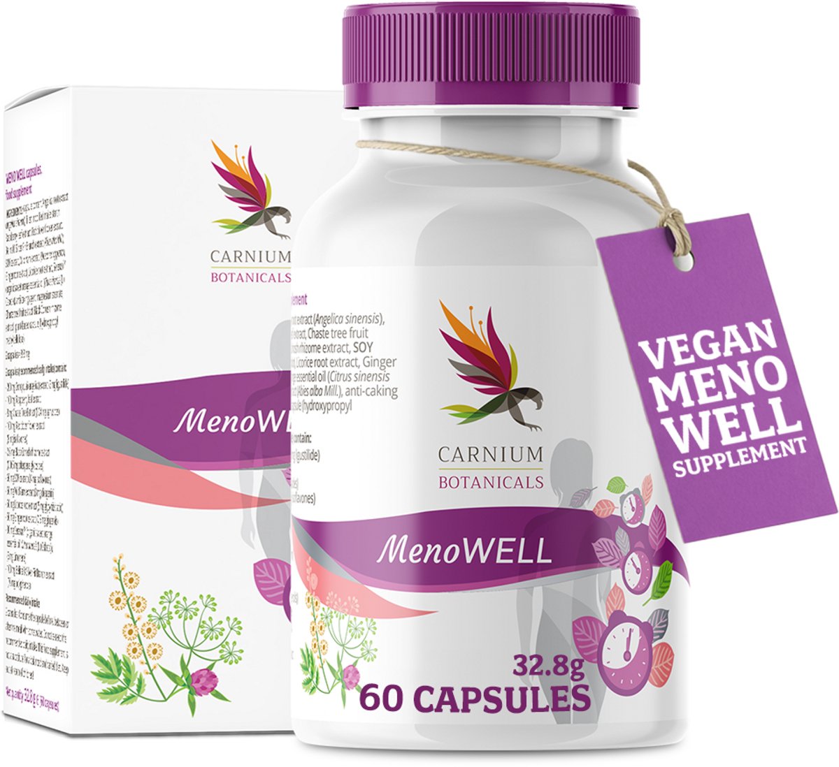 Carnium Botanicals MenoWell Supplementen - Hormoonbalans voor Vrouwen - Menopauze Ondersteuning - 60 Capsules - 30 Dagen