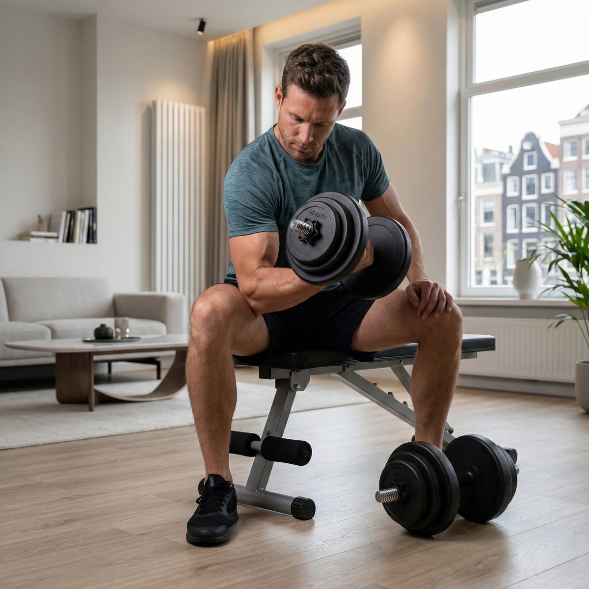 VirtuFit Verstelbare Dumbbell Set 28 kg - Vinyl - 2 x 14 kg Dumbbells - Gewichten Set - Halterset - Dumbells - Voor Krachttraining – foto 2