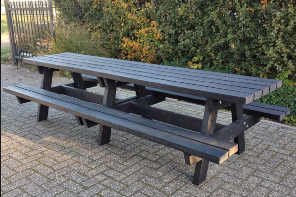 Rockwood® Picknicktafel Vlier - Zwaar Kunststof - Ural Black 3.60m Naturel