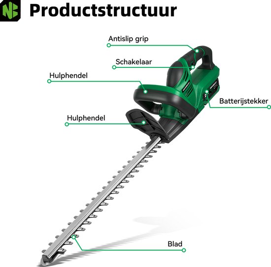 NewBeny Accu Heggenschaar - 51 cm Bladlengte - Elektrische Heggenschaar - met 2x Accu’s - Professionele heggen - Struikschaar - voor heggen, struiken, snoeien van Merkloos	 — afbeelding 3