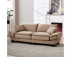 Slaapbank – Bedbank – Logeerbed – Sofa – Zitbank – Hardhouten Frame – Inklapbaar Tweepersoonsbed – Khaki