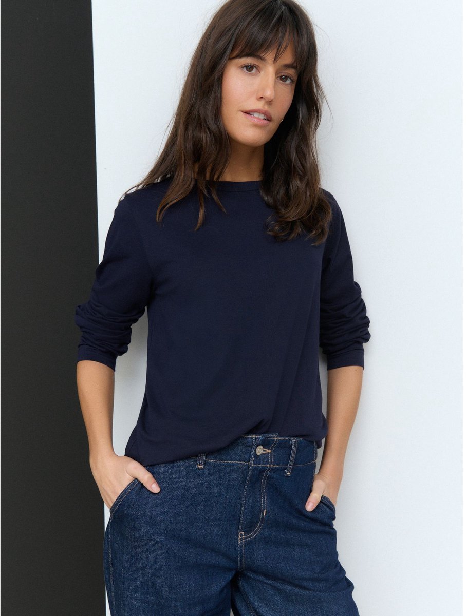 Next - Dames - T-shirt met lange mouwen en ronde hals - Blauw