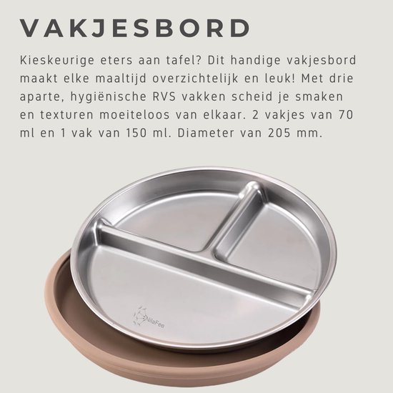NilaFee® Kinderservies Robin Caramel - Baby Eetset - Siliconen & RVS - Vakjesbord - Kom - Drinkbeker met Rietje - Bestek - Kinderservies - Peuter & Baby 6m+ — afbeelding 4