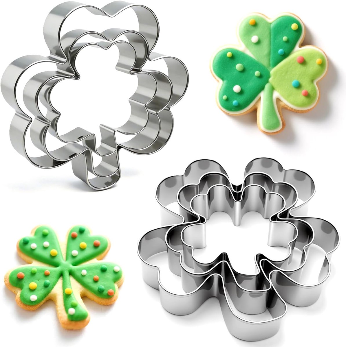 Koekjesvormen - Set van 6 metalen koekjesvormen - Klaver- en vierbladvormen - Roestvrijstalen klaverkoekjesvormen, geschikt voor thuis- of feestdecoraties of om mee te bakken.