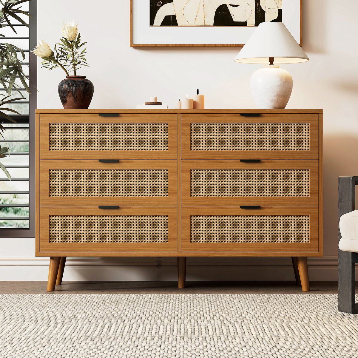 REDOM - Ladekast Met 6 Lades - Retro - Voor Slaapkamer Of Woonkamer - Spaanplaat En Hout - Walnoot - 120 X 76,5 X 40 Cm