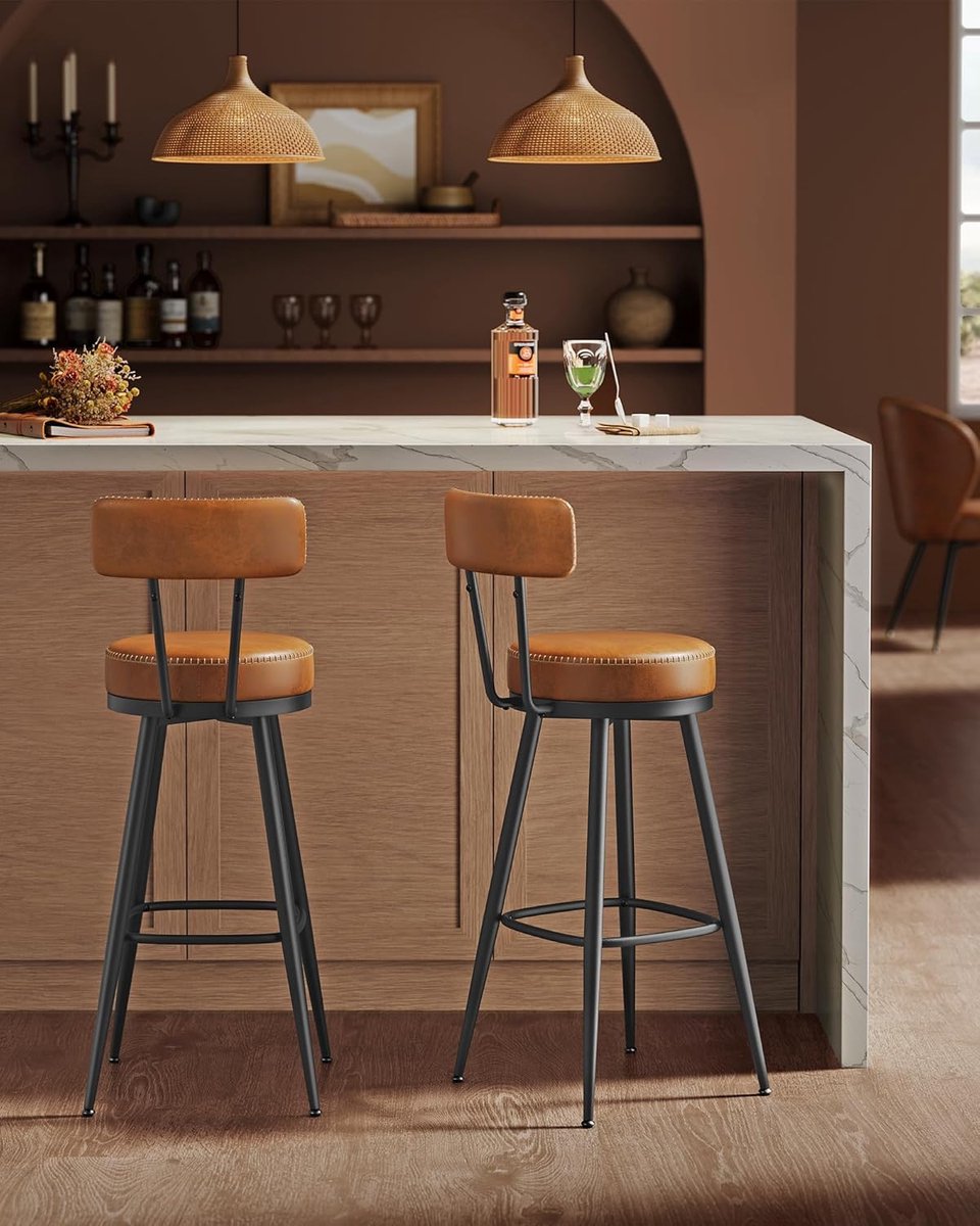 Barkrukken Set van 2 - Barkruk - Barstoel met Voetensteun en Rugleuning - Interieur