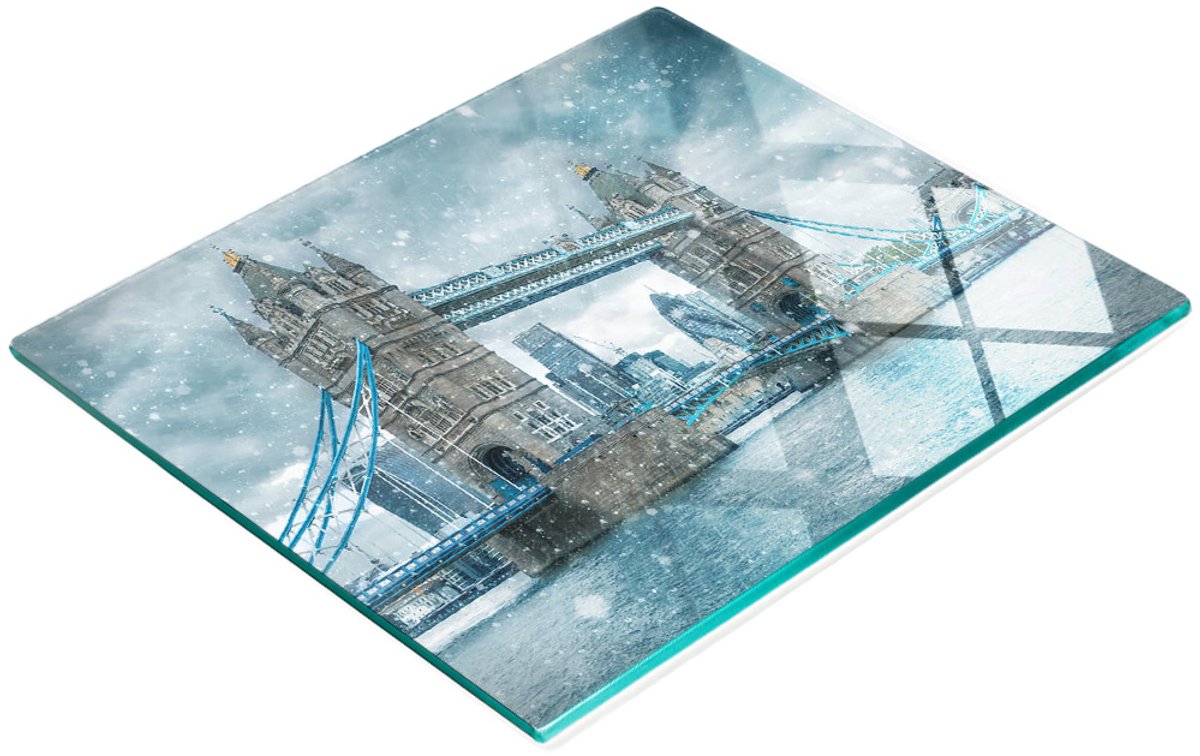 Decoratieve snijplank van gehard glas met Tower Bridge-motief, Londen, 60x52 cm