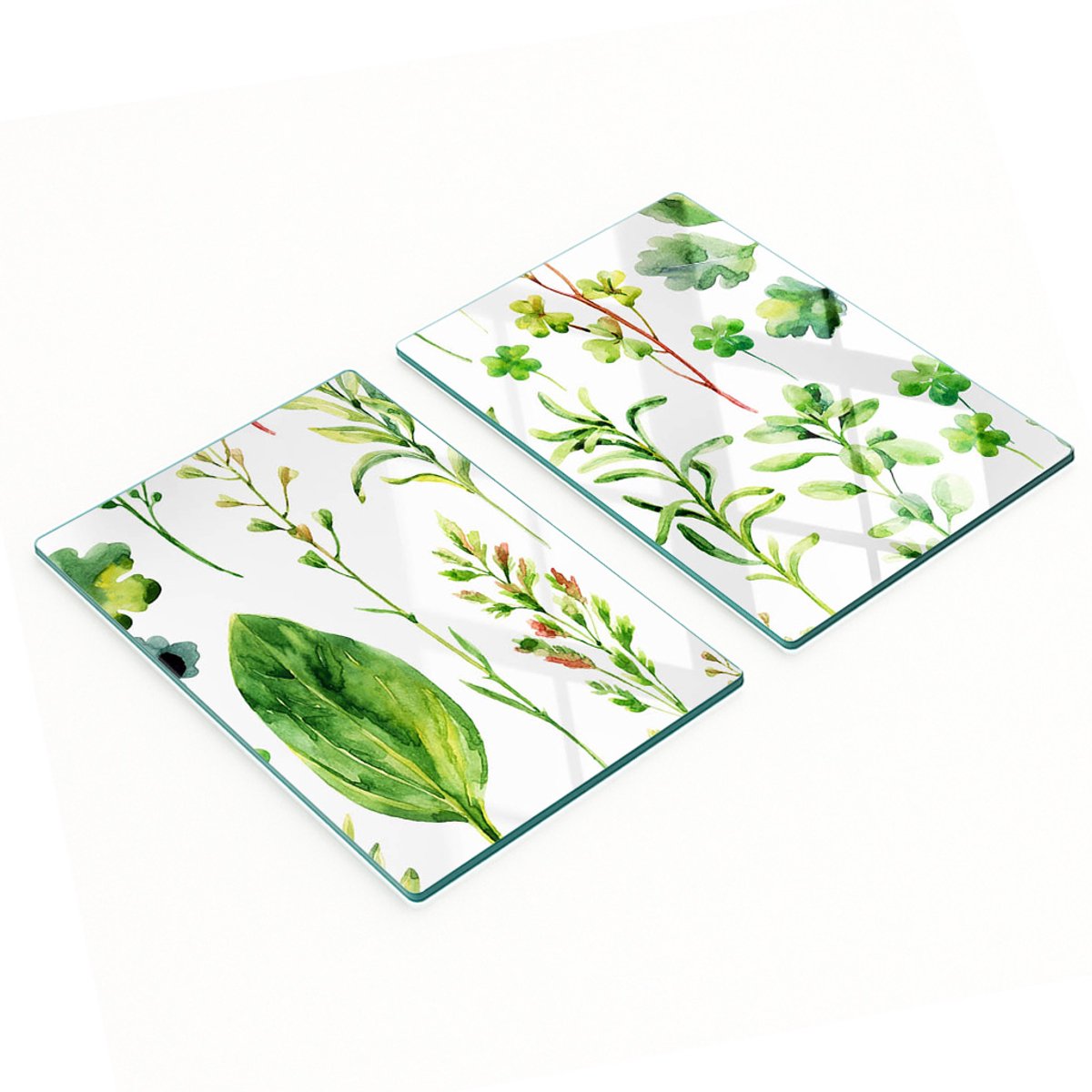 Glazen snijplanken met groene bladerenmotief, 2x40x52 cm