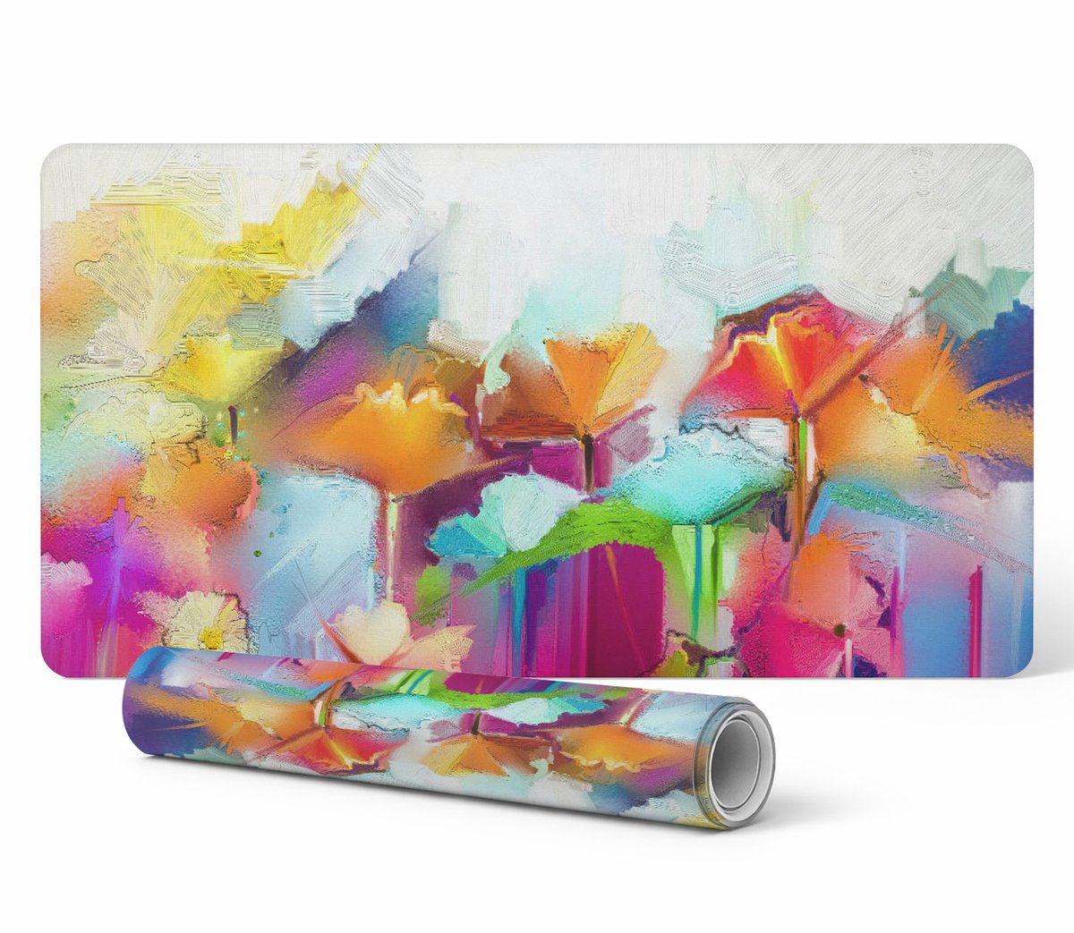 Abstracte bloemen gaming muis- en toetsenbordmat 90x45 cm