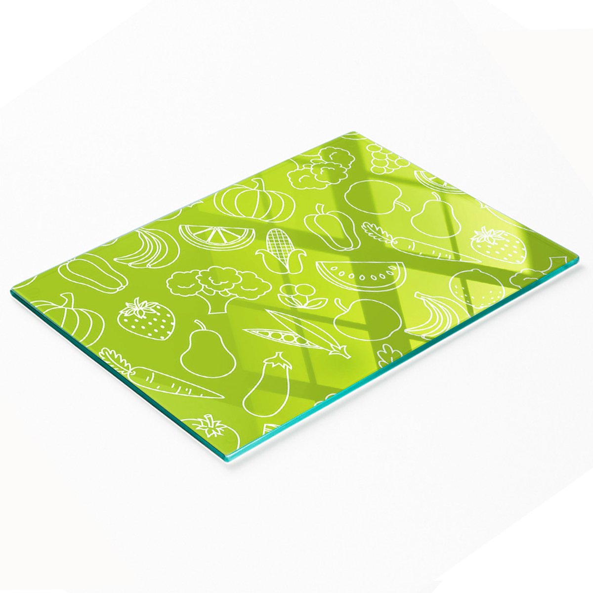 Glazen serveerplank met afbeeldingen van fruit en groenten, 80x52 cm