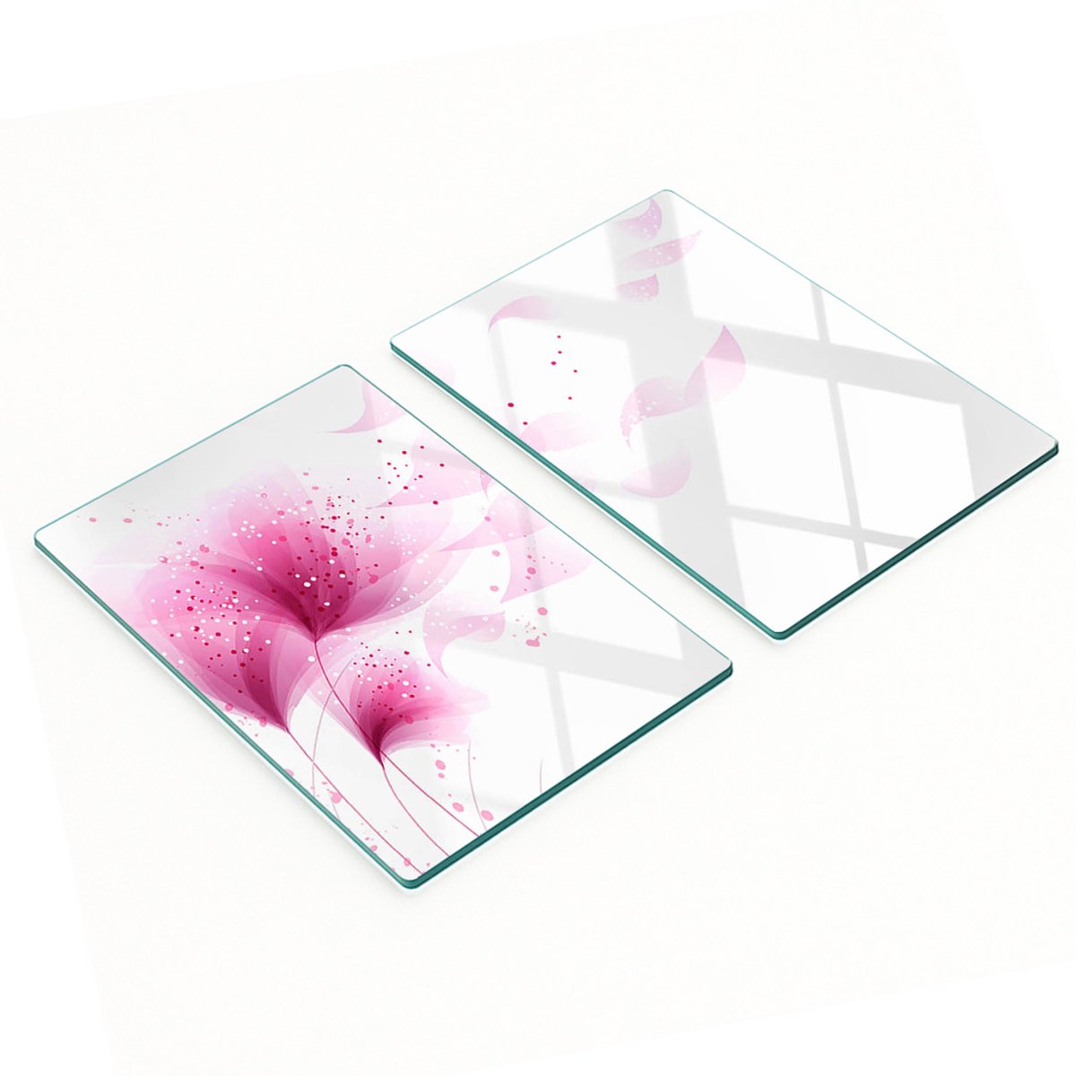 Decoratieve glazen snij- en serveerplanken met roze bloemmotief, 2x40x52 cm