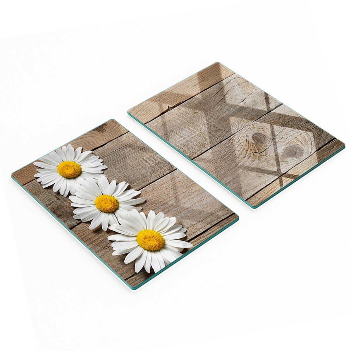 Set van twee glazen snijplanken voor in de keuken, madeliefjeshout, 2x40x52 cm