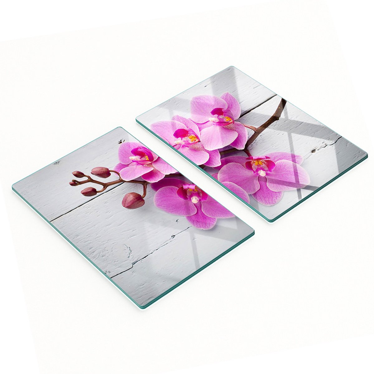 Keukenplanken van gehard glas met orchideeënmotief op hout, 2x40x52 cm