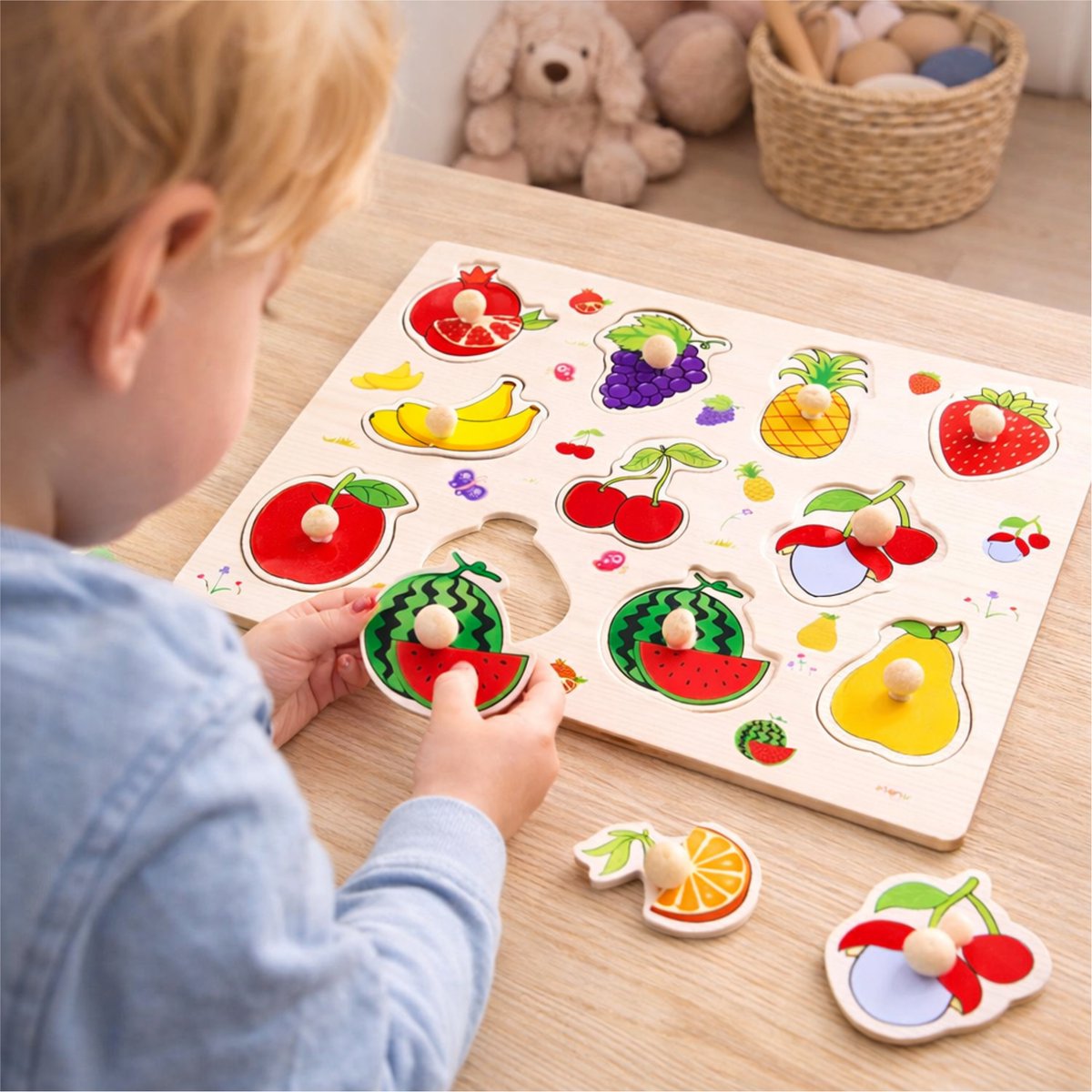 Fruit - Houten puzzels voor kinderen 1 jaar / 2 jaar / 3 jaar - Educatief speelgoed - Cadeau jongen / meisje - Baby / Dreumes / Peuter - Traktatie - Uitdeelcadeaus — cadeau in Spellen & Speelgoed - foto 2