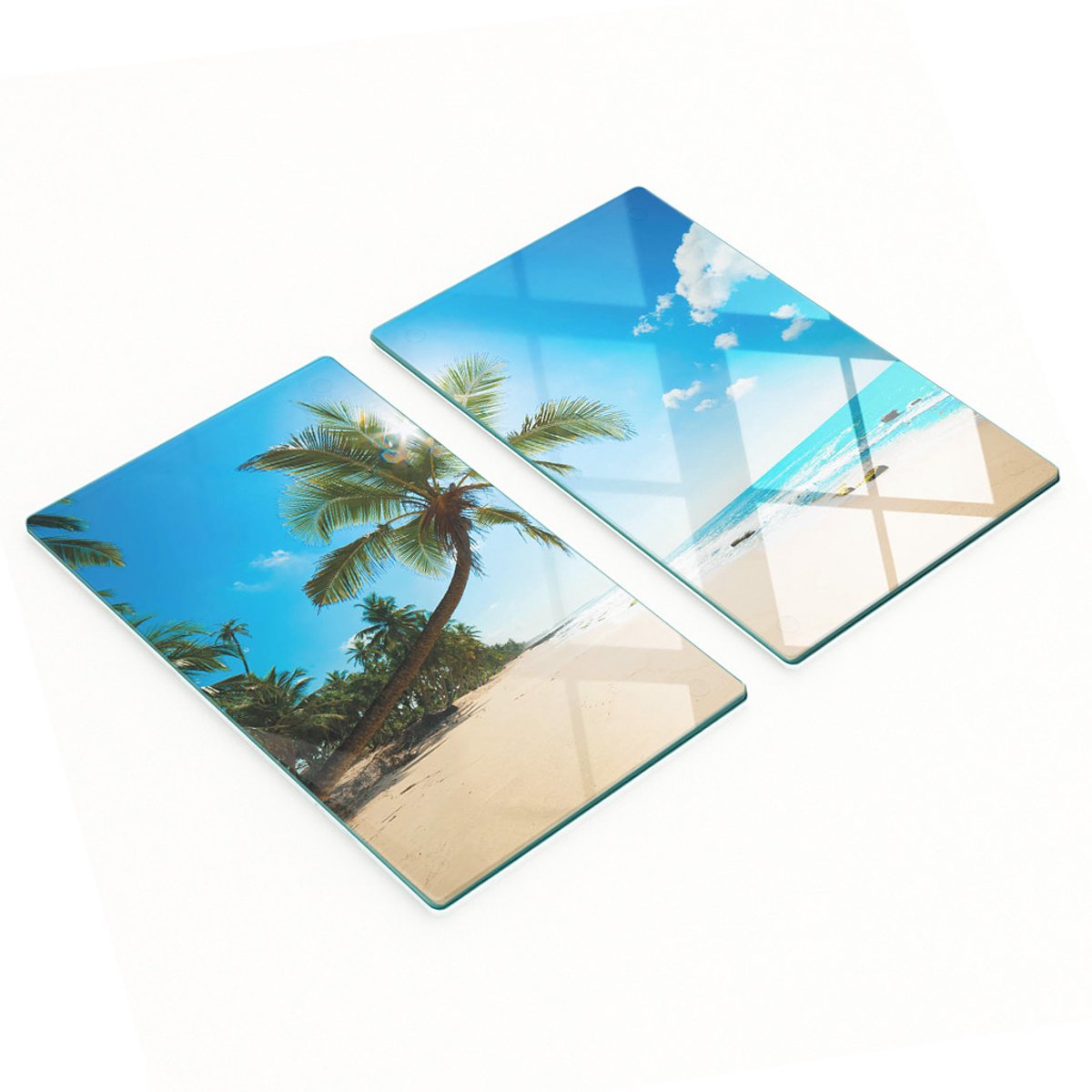 Decoratieve snijplanken van gehard glas met tropisch strandmotief, 2x30x52 cm