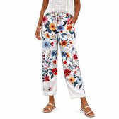Dames Broek Linnen Stijl - Loose Fit - Bloemen - Wit - Zomer