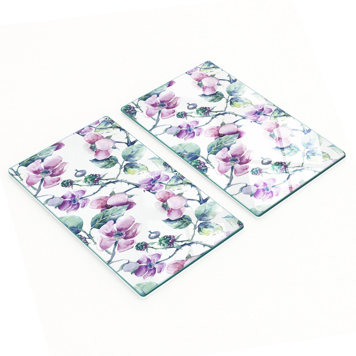Decoratieve glazen snij- en serveerplanken met bramenbloemen, 2x30x52 cm