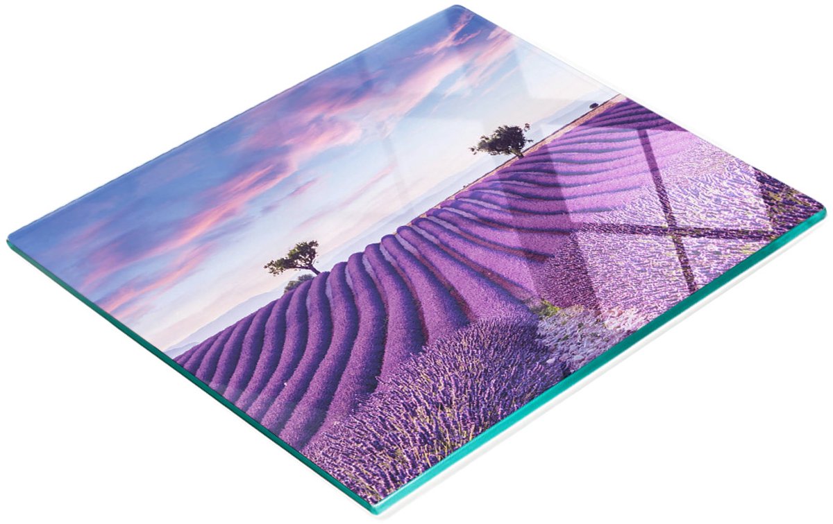 Decoratieve glazen serveerplank met lavendelmotief, 60x52 cm